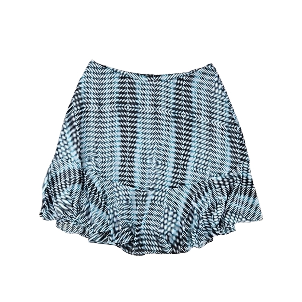 Blue Trippy Print Skirt Ruffle Hem A-Line Retro Y2K Style Skirt